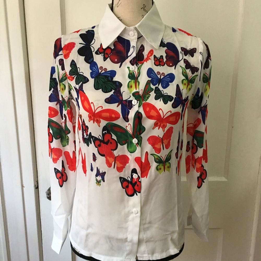White Blouse with Butterflies